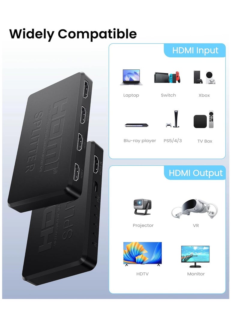HDMI HDMI Splitter 1 in 4 out, NEWCARE 4 Port hdmi Splitter support 3D 4K 30HZ, 4K HDmi splitter 1x4 (Mirror Only, Not Extend), 4 Way Distributor HDmi splitter for Full HD HDTV Blu-ray DVD, Fire Stick - Image 5