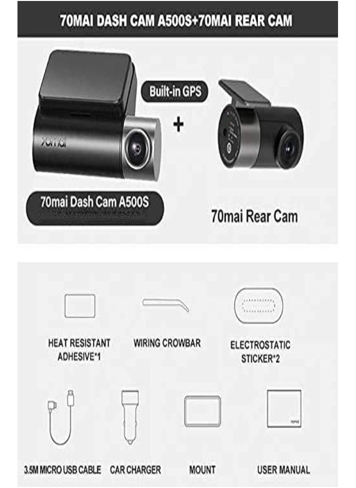 70mai A500S Pro Plus+, 2K Front and Interior, Dual Camera 1944p, 1080p, Built-in GPS ADAS, WiFi Smart System, Voice Control