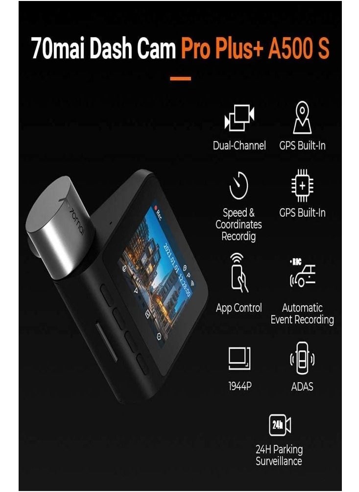 70mai A500S Pro Plus+, 2K Front and Interior, Dual Camera 1944p, 1080p, Built-in GPS ADAS, WiFi Smart System, Voice Control