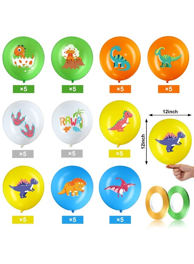 Zomiboo 40 Pieces Dinosaur Latex Balloons 12 Inch Dinosaur Themed Party Balloons with 2 Rolls of Ribbon for Kids Jungle Themed Party Decorations Baby Shower Birthday Supplies - Image 2