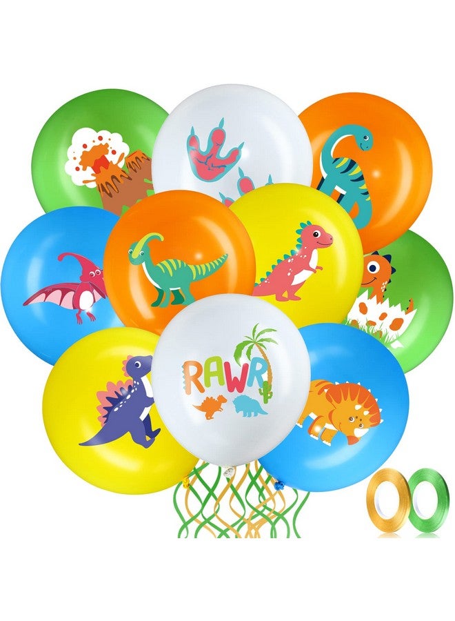 Zomiboo 40 Pieces Dinosaur Latex Balloons 12 Inch Dinosaur Themed Party Balloons with 2 Rolls of Ribbon for Kids Jungle Themed Party Decorations Baby Shower Birthday Supplies - Image 1