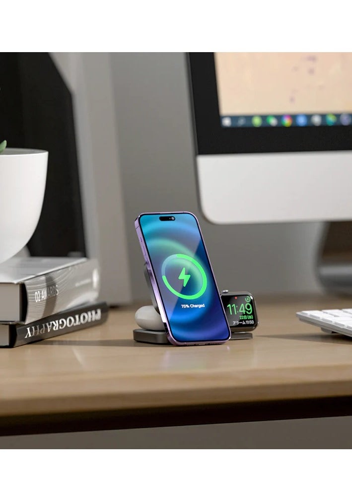 this is one - 15W Folding Multi-Function 3-in-1 Wireless Charger for iPhone, AirPods, and Apple Watch - Fast Charging Station with Powerful Magnetic Foldable Design - Image 1