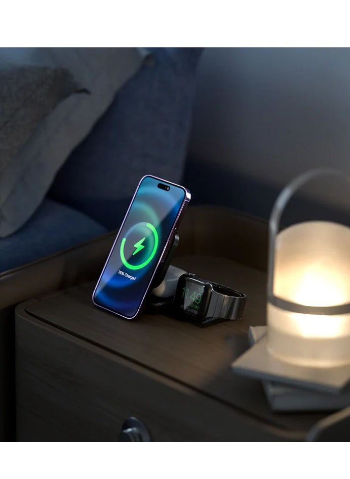 this is one - 15W Folding Multi-Function 3-in-1 Wireless Charger for iPhone, AirPods, and Apple Watch - Fast Charging Station with Powerful Magnetic Foldable Design - Image 1