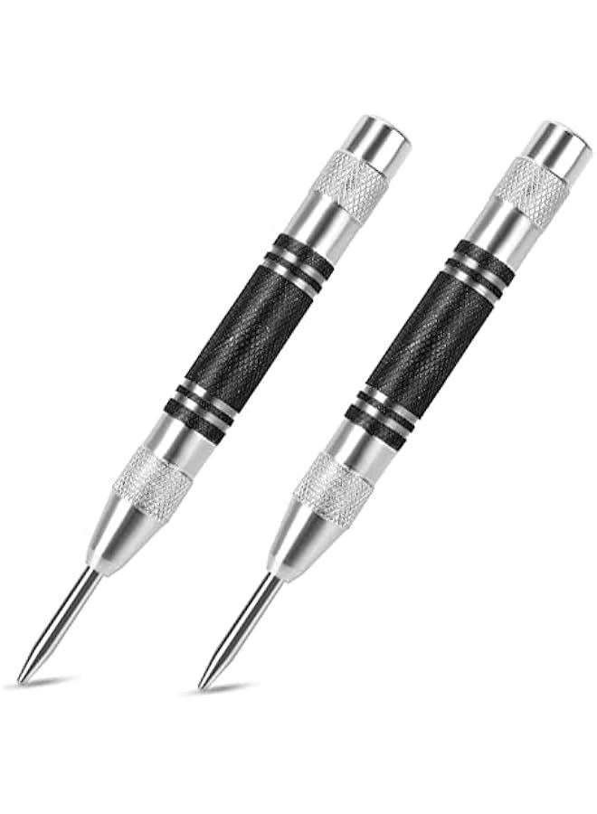 2-Pack High-Quality Automatic Center Punch, 5-Inch Premium Spring-Loaded Steel Tool for Metal, Plastic, Wood, Glass - Adjustable Impact Scriber Marker for Precision Works.  - Image 1