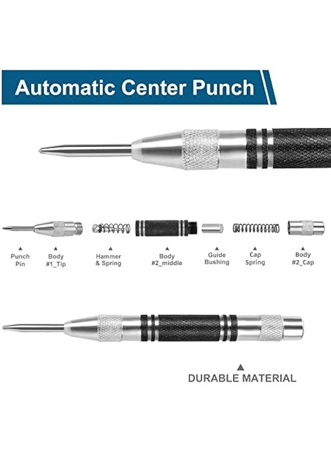2-Pack High-Quality Automatic Center Punch, 5-Inch Premium Spring-Loaded Steel Tool for Metal, Plastic, Wood, Glass - Adjustable Impact Scriber Marker for Precision Works.  - Image 2