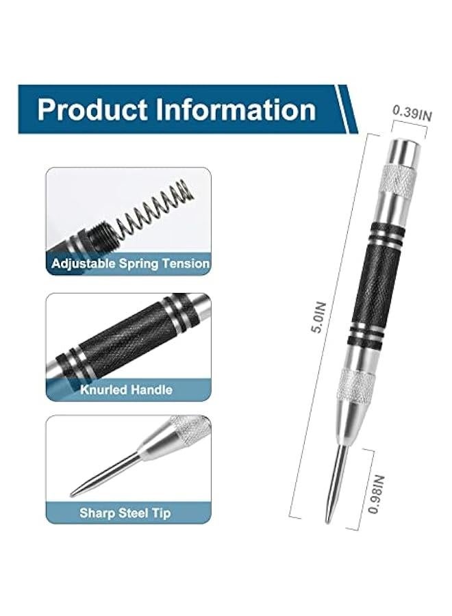 2-Pack High-Quality Automatic Center Punch, 5-Inch Premium Spring-Loaded Steel Tool for Metal, Plastic, Wood, Glass - Adjustable Impact Scriber Marker for Precision Works.  - Image 3
