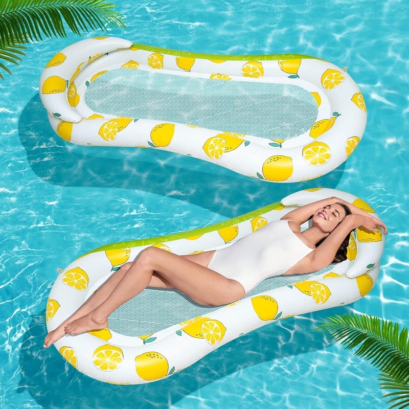 SOLDTRUE Inflatable Pool Raft Lounger with Lemon Pattern | Relaxing Mesh Cooling Bed | Durable & Comfortable Water Hammock for Adults & Kids | Summer Swim Accessory Air Pump Included (1 Pcs.) - Image 2