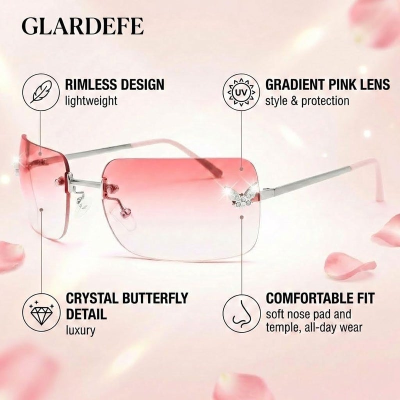 GLARDEFE Y2k Sunglasses for Women - Trendy Rimless 2000s Fashion Sun Glasses Rave Shades(Silver/Gradient Pink) - Image 3