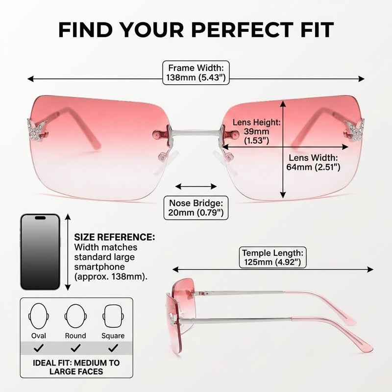 GLARDEFE Y2k Sunglasses for Women - Trendy Rimless 2000s Fashion Sun Glasses Rave Shades(Silver/Gradient Pink) - Image 5