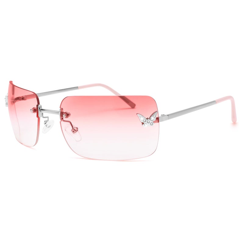 GLARDEFE Y2k Sunglasses for Women - Trendy Rimless 2000s Fashion Sun Glasses Rave Shades(Silver/Gradient Pink) - Image 1