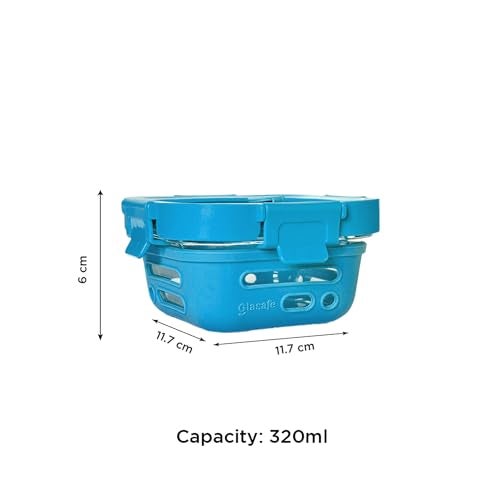 GLASAFE Glass Lunch Box for Office w/t Air Tight Glass lid & Protective Silicone Sleeve | Tiffin Box for Men & Women | 100% Borosilicate Glass | Microwave & Dishwasher Safe | 320ml (Blue) - Image 2
