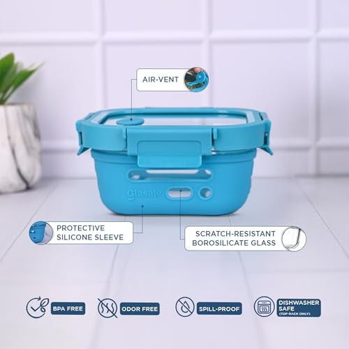 GLASAFE Glass Lunch Box for Office w/t Air Tight Glass lid & Protective Silicone Sleeve | Tiffin Box for Men & Women | 100% Borosilicate Glass | Microwave & Dishwasher Safe | 320ml (Blue) - Image 5