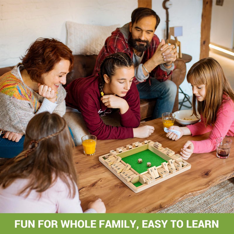 Ropoda Wooden Shut The Box Game 24 Players  Large 4 Sided Board 8 Dice Rules  Amusing Addition Game for Kids  Adults 12 Inch - Image 3