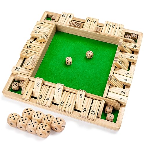 Ropoda Wooden Shut The Box Game 24 Players  Large 4 Sided Board 8 Dice Rules  Amusing Addition Game for Kids  Adults 12 Inch - Image 1