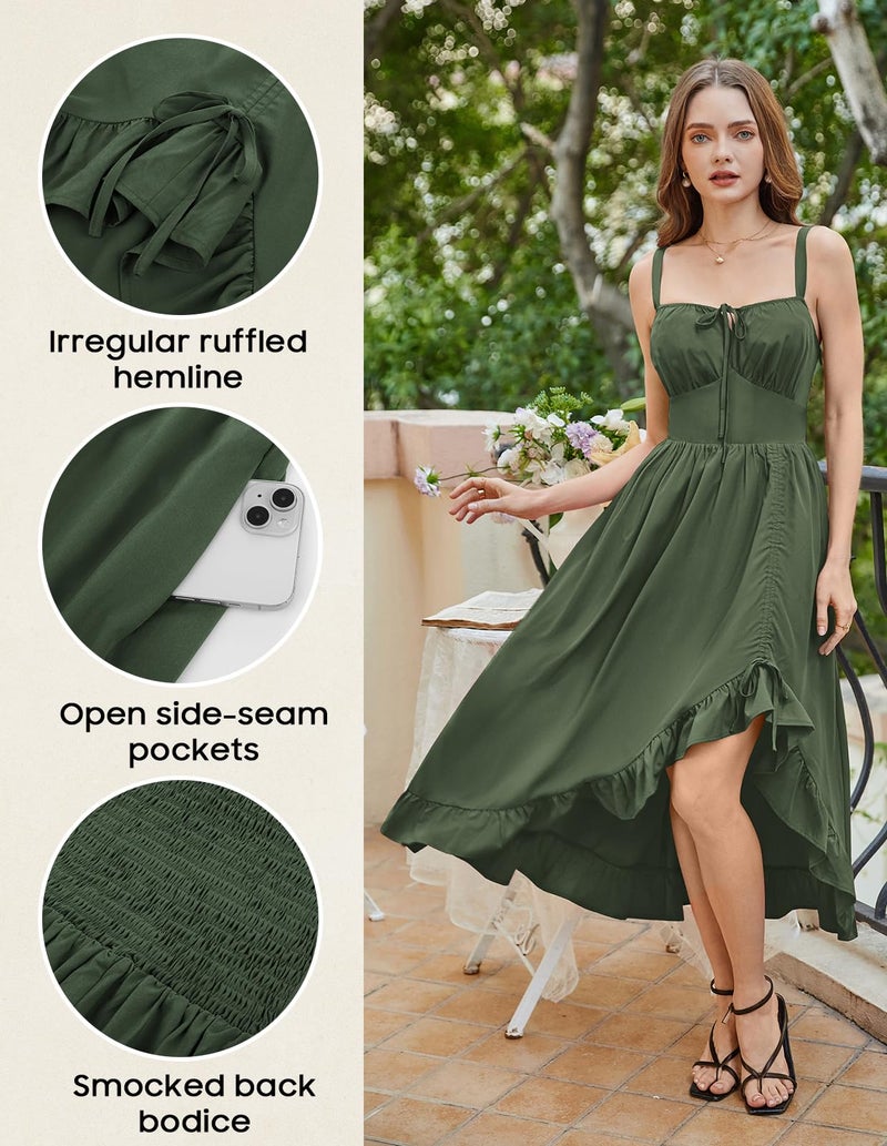 Scarlet Darkness Renaissance Dress Women Summer Corset Dress Flowy Sleeveless Milkmaid Vacation Sundress with Pockets Army Green L - Image 5