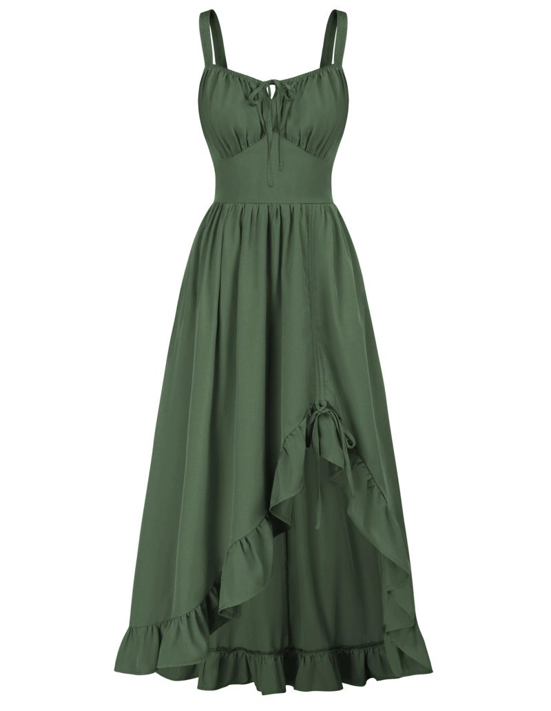 Scarlet Darkness Renaissance Dress Women Summer Corset Dress Flowy Sleeveless Milkmaid Vacation Sundress with Pockets Army Green L - Image 1