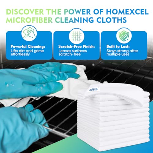 HOMEXCEL White Microfiber Cleaning Cloth 12 Pack 125 x 125 inch Microfiber Towels for Cars Ultra Absorbent Car Washing Cloth Lint Free Streak Free Cleaning Rags for Car Kitchen and Window - Image 3