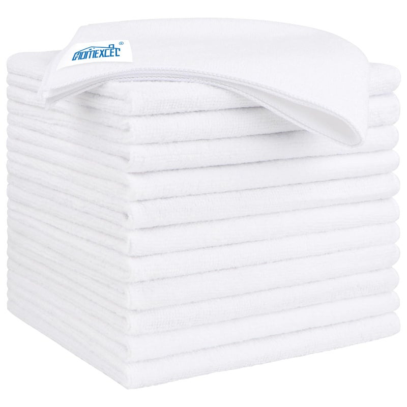 HOMEXCEL White Microfiber Cleaning Cloth 12 Pack 125 x 125 inch Microfiber Towels for Cars Ultra Absorbent Car Washing Cloth Lint Free Streak Free Cleaning Rags for Car Kitchen and Window - Image 2