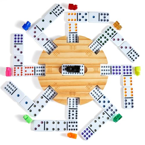 ELONGDI Mexican Train Double 12 Dominoes Set with 4 Wooden Trays/Racks in Portable Carrying Case Colorful 91 Tiles & 9 Trains Board Game for Family Game Night - Image 5