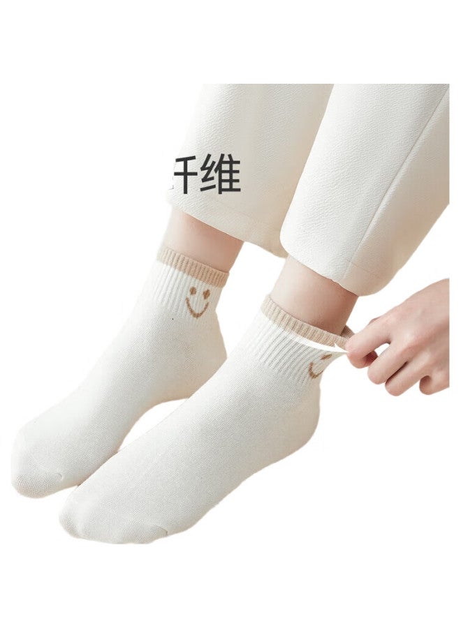 MIIOW Women'S Socks [Cute Smiley Face], Summer Thin Short Socks, Odor-Resistant, Sweat-Absorbing, Antibacterial, Ankle Socks, 5 Pairs - Image 2