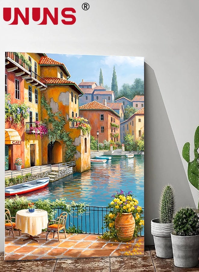 UNUNS Paint by Number For Adults,Rural Landscape Boat Oil Painting Set for Beginner,Painting by Numbers Kits With Brushes And Acrylic Paint,40x50cm - Image 1