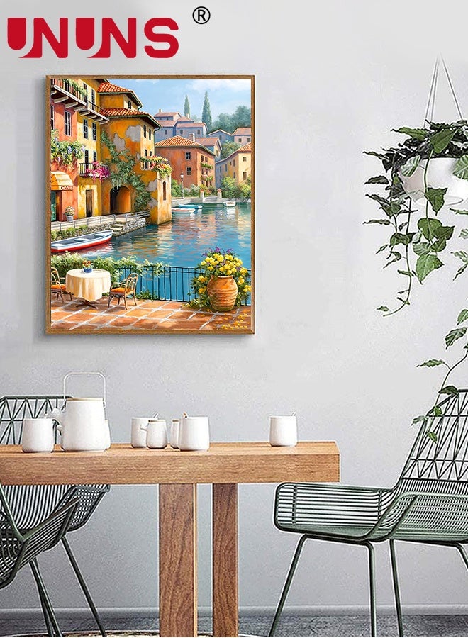 UNUNS Paint by Number For Adults,Rural Landscape Boat Oil Painting Set for Beginner,Painting by Numbers Kits With Brushes And Acrylic Paint,40x50cm - Image 3