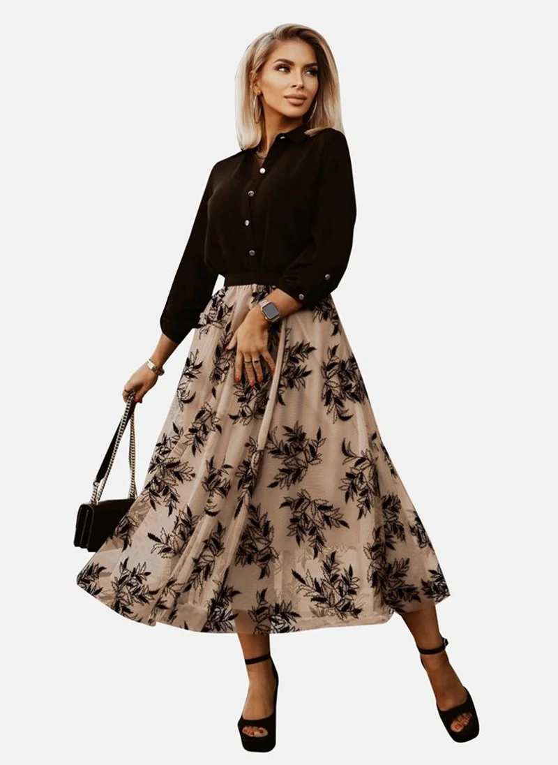 YUNIQEE Beige Printed Midi Skirt