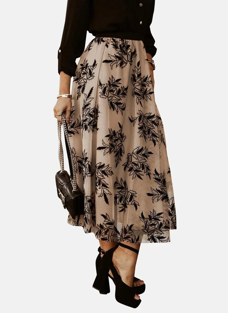 YUNIQEE Beige Printed Midi Skirt