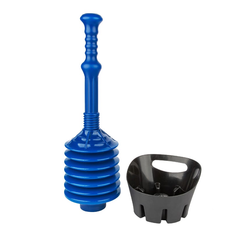 JS Jackson Supplies JS Jackson Supplies Blue Bellows Accordion Toilet Plunger with Black Storage Tray 
