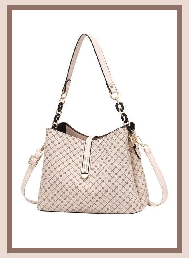 كان واي حقيبة كتف جلدية من جلد البولي يوريثان ذات سعة كبيرة للنساء بيج - Image 1