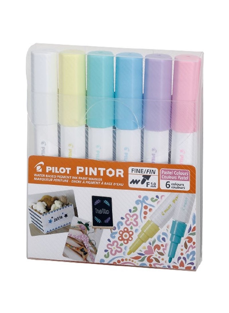 PILOT 6-Piece Pintor Water Based Paint Marker Medium 1.4mm Tip Pastel Colours - Image 1