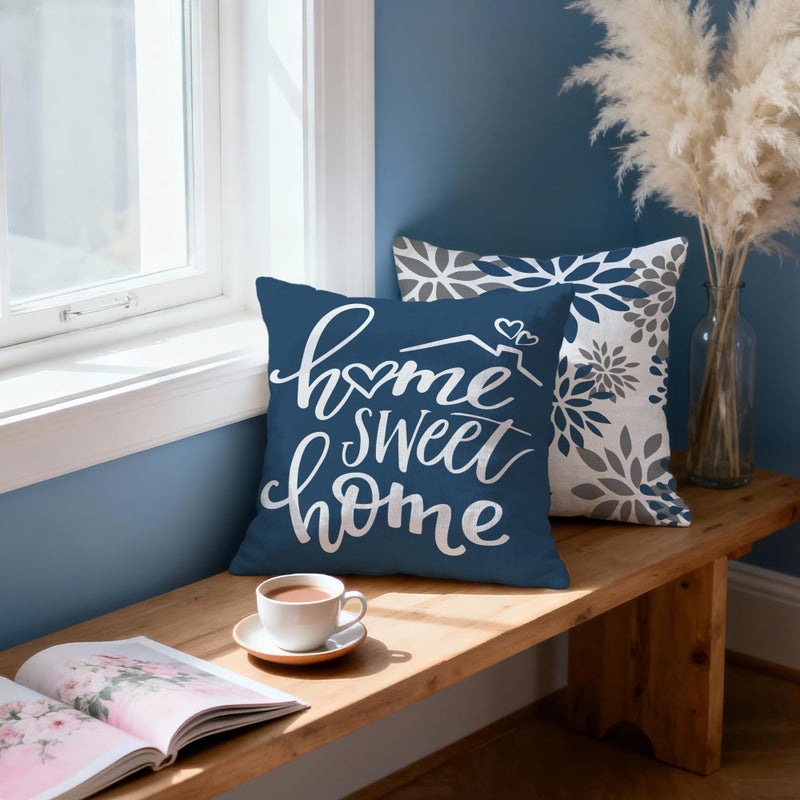 Bonsai Tree Geometric Blue Pillow Covers 18x18 Set of 4, Decorative Outdoor Modern Boho Throw Pillow Covers, Home Sweet Home Farmhouse Cushion Case for Couch Sofa Bedroom Living Room Decor(No Insert) - Image 4