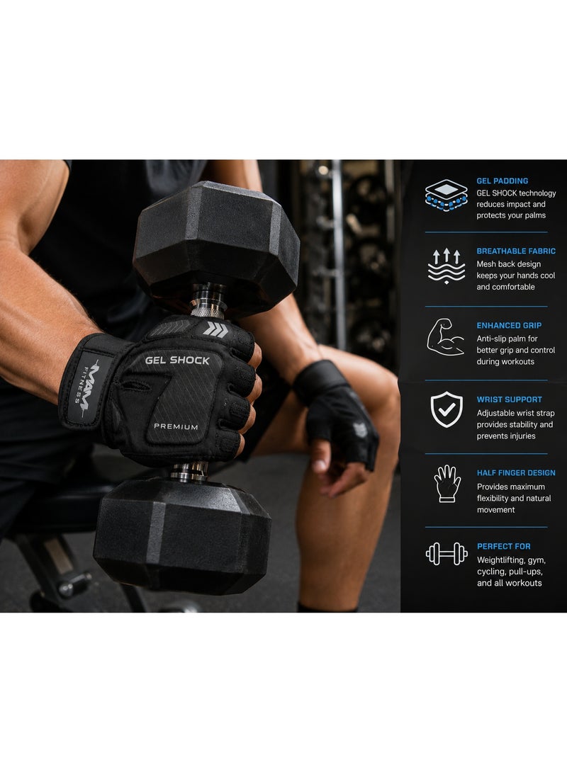 MAM Gel Shock Premium Fitness Gloves – Half Finger Weightlifting Gloves with Wrist Support for Gym, Training & Workout - Image 2