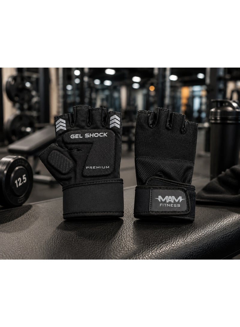 MAM Gel Shock Premium Fitness Gloves – Half Finger Weightlifting Gloves with Wrist Support for Gym, Training & Workout - Image 1