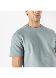 Iconic Iconic Textured T-shirt with Crew Neck and Short Sleeves  - Image 4