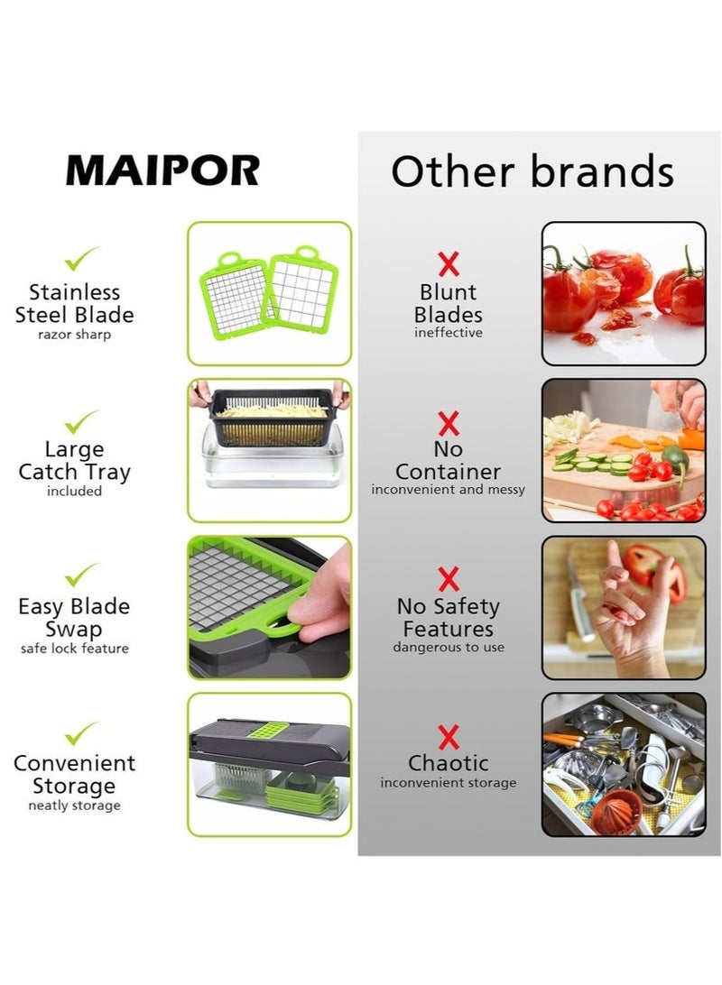 قطاعة طعام متعددة الوظائف، قطاعة خضروات 16 في 1، قطاعة بصل، خضروات، فواكه، جزر، إلخ. يمكن تقطيعها وتقطيعها إلى شرائح - Image 4