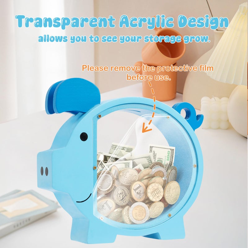 Pamctry Piggy Bank for Kids, Blue Piggy Bank for Boys, Christmas for Boys and Girls,DIY Custom Name Coin Bank with Letter Stickers for Birthdays, Christmas - Image 5