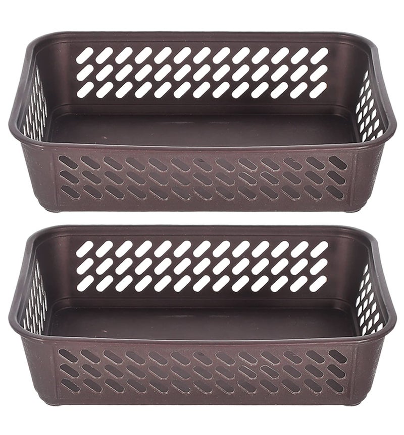Kuber Industries Kuber Industries Multipurposes Super Tidy Plastic Basket, Organizer for Kitchen, Countertops, Cabinets, Bathrooms- Pack of 2 (Brown) -46KKM0264  - Image 1
