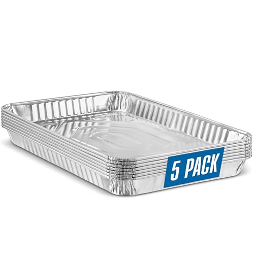PLASTICPRO Aluminum Pans 5 Pack Disposable Cookie Sheets 9 x 13 Baking Pans Premium Quality Heavy Duty Cookie Sheet Pans - Image 1