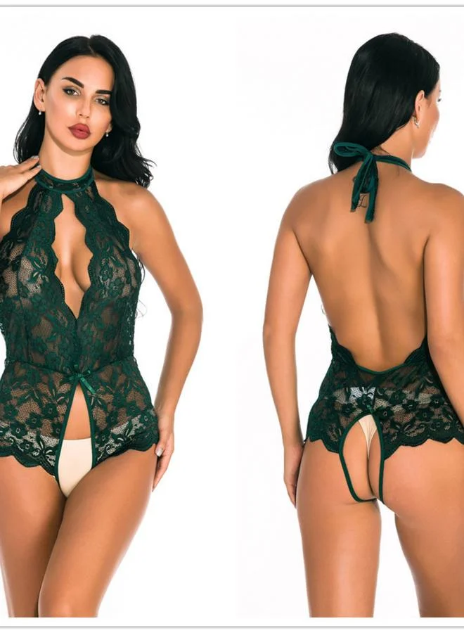 Take Two  Dark Green Floral Lace Halter Neck Bodysuit for Women | Best Price UAE
