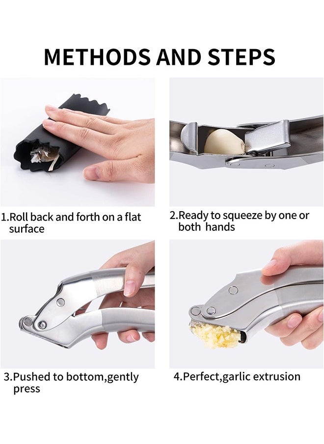 Arabest - Garlic Press Stainless Steel, Premium Garlic Mincer Set with Silicone Roller Peeler&Cleaning Brush, Easy to Squeeze and Clean, Rust Proof&Dishwasher Safe, Professional Efficient Garlic/Ginger Crusher - Image 1