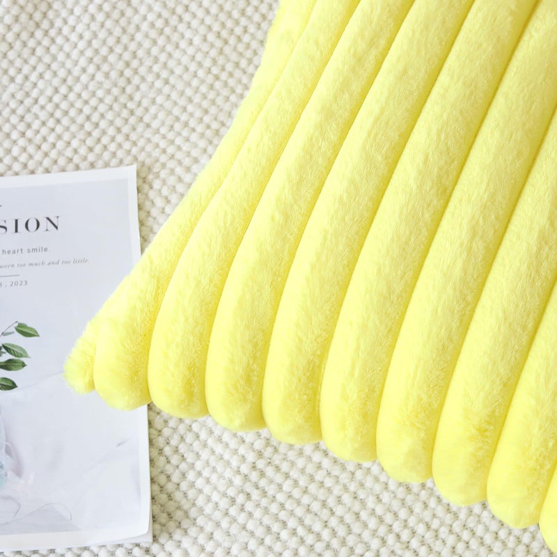 Soleebee Set of 2 Throw Pillow Covers Soft Cozy Velvet Pillowcase Faux Rabbit Fur Cover for Couch Sofa Bed Chair Home Decorative Pillows Cover (24x24 Inch  Lemon Yellow) - Image 4