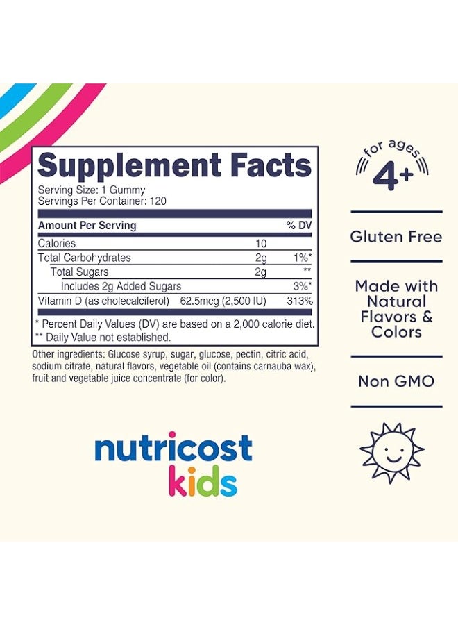نوتريكوست، للأطفال، فيتامين د3، للأعمار من 4 سنوات فما فوق، بنكهة التوت المشكل، 62.5 ميكروغرام (2500 وحدة دولية)، 120 قطعة حلوى - Image 5
