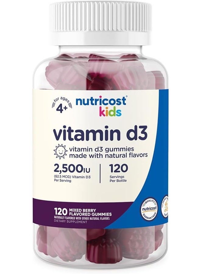نوتريكوست، للأطفال، فيتامين د3، للأعمار من 4 سنوات فما فوق، بنكهة التوت المشكل، 62.5 ميكروغرام (2500 وحدة دولية)، 120 قطعة حلوى - Image 1