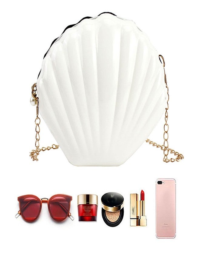 Felice Ann Women Mini Solid Color Seashell Cross-body Bag Chain Strap Shoulder Bag Evening Clutch Purse, Solid White - Image 5