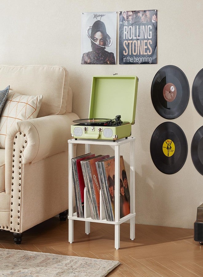 LELELINKY 2-Tier Record Player Stand with Vinyl Record Storage up to 100 Albums, Bedroom Record Holder and Multi-Functional End Table for Living Room, Grey White - Image 5
