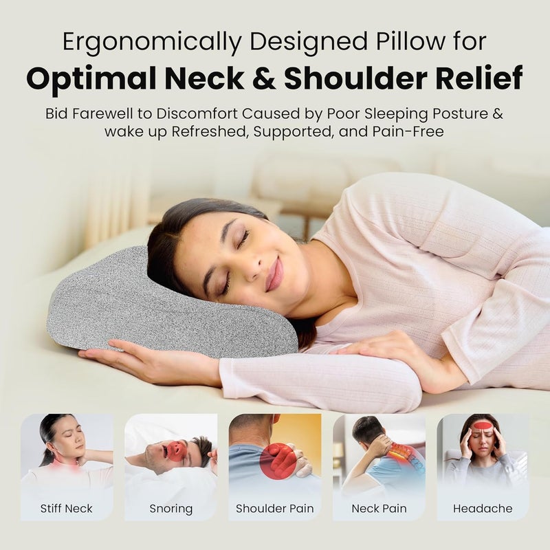 CareFoam وسادة عنق من نوع مصنوعة من إسفنج ذكي، ضمان لمدة سنتين، تخفيف الألم أثناء النوم، تحسّن وضعية الجسم وتنظيم العمود الفقري، مقاس 21 × 13 × 4 بوصة، غطاء بلون أسود مختلط، عبوة تحتوي على وسادتين. - Image 3