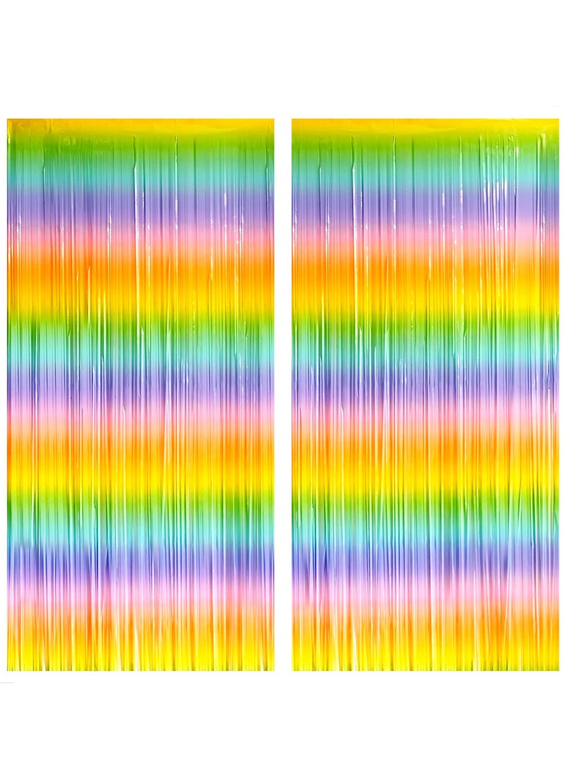 KASTWAVE Rainbow Foil Fringe Curtain, 6.4x8 Feet, 2 Pack Colorful Rainbow Metallic Curtain for Rainbow Paste, Party Decorations, Baby Birthday Bachelorette Party Decorations - Image 1