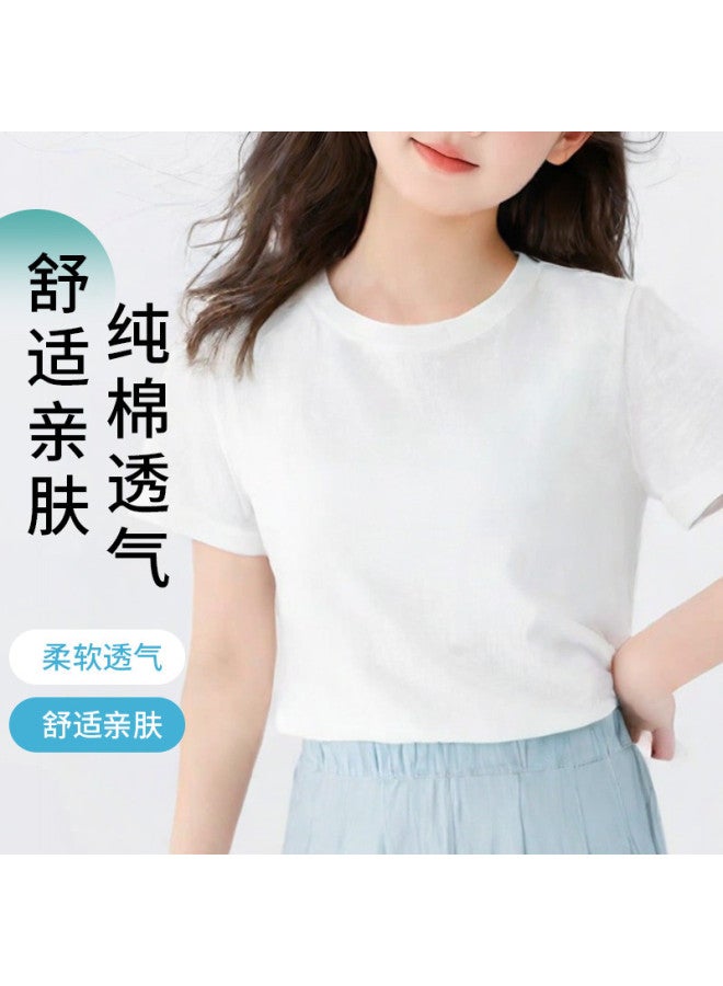 Goso Summer Skin-Friendly Pure Cotton Student Girls T-Shirt Solid Color Versatile Women'S Top Round Neck Short Sleeve T-Shirt For Women - Image 2