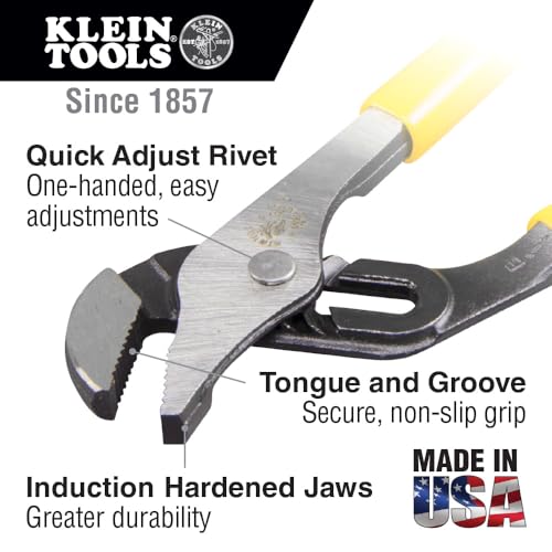 Klein Tools J50210 Pliers Adjustable Jaw Pump Pliers Tongue and Groove with Dual Material Handles 10Inch - Image 3